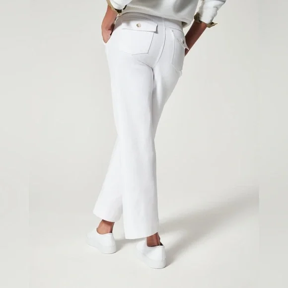 Spanx Stretch Twill Cropped Wide Leg Pant-Bright White Size Medium Style 20312R - Picture 9 of 9